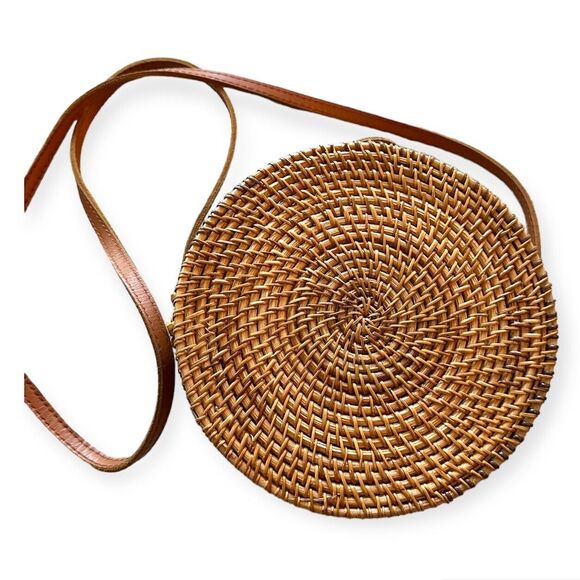 Round Canteen Style Rattan Straw Bag Wicker Purse Boho Bag for Women Cross Body - Picture 5 of 5